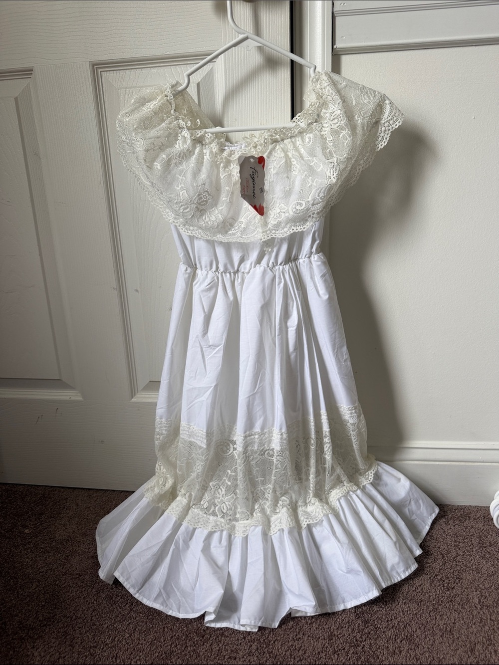Girls White Lace Trim Dress - Elegant Occasion Dress